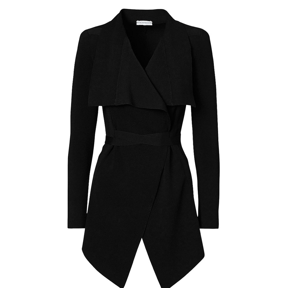 Sacalan Theodore crepe knit drape front jacket in black
